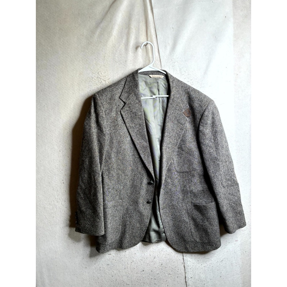 Stafford Options Blazer Jacket Mens 44R Gray Virgin Wool Tweed Notch Lapel USA